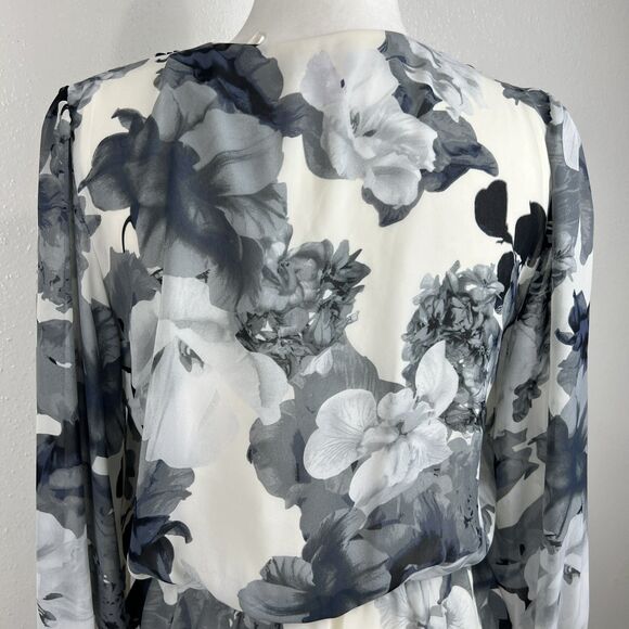 Vince Camuto Blouse Women Extra Small Cream Grey Floral Peplum Long Sleeve - Picture 12 of 14